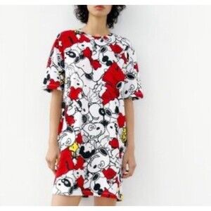 Zara x Peanuts Tshirt Mini Dress Cotton Short Sleeve Snoopy Womens Large